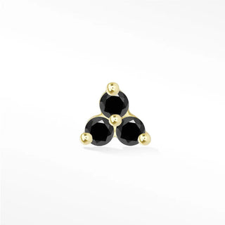 Black diamond flat back earring small trinity 14k yellow - 14k gold