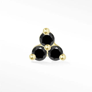 Trinity black diamond flat back earring 14k yellow gold - 14k