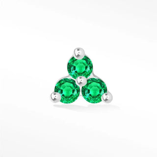 Natural emerald flat back earring trinity 14k white - 14k gold