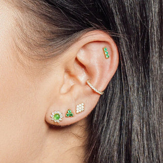 Flat back earring natural turquoise trinity 14k yellow gold - 14k