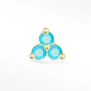 Flat back earring natural turquoise trinity 14k yellow gold - 14k