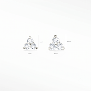 Explore the stunning flat back earrings trinity with diamond detailing in 14k white gold. Comfortable style and perfect