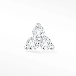 Trinity flat back earrings, in 14k white gold, diamond, stone size 1.5mm, a three-stone trinity 