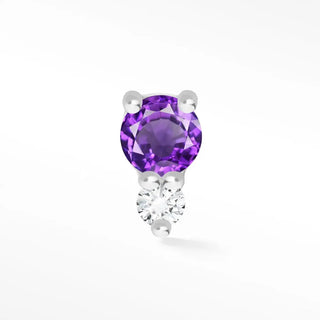 Natural amethyst & diamond 14k white gold flat back threadless stud earring - 14k