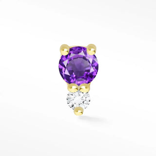 Natural amethyst & diamond flat back earring 14k yellow gold - 14k / back
