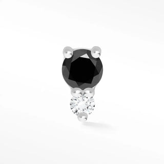 Natural black spinel & diamond 14k white gold flat back threadless stud earring - 14k