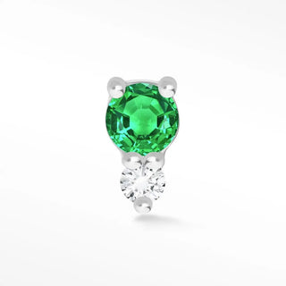Natural emerald & diamond 14k white gold flat back threadless stud earring - 14k