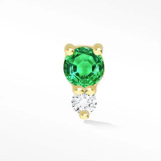 Natural emerald & diamond flat back earring 14k yellow gold - 14k / back
