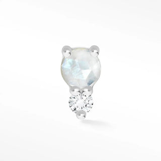 Natural moonstone & diamond 14k white gold flat back threadless stud earring - 14k
