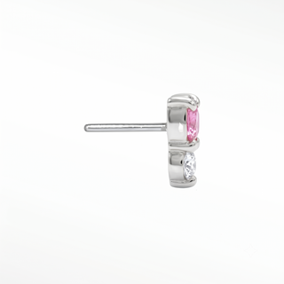 Flat Back Earrings Twin Stars Pink Tourmaline 14K White