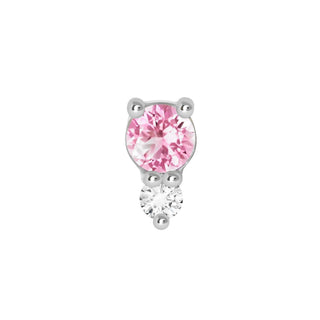 Flat Back Earrings Twin Stars Pink Tourmaline 14K White