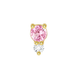 Flat back earring natural pink tourmaline & diamond 14k yellow gold - 14k / sapphire - back