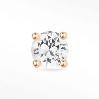 Earring flat white topaz set in a round-cut natural gemstone with 14k rose gold prong mounting