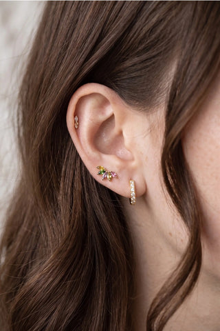 Discover stunning flat back earrings for women. Shop our multi tourmaline 14k lotus design elegance and comfort.