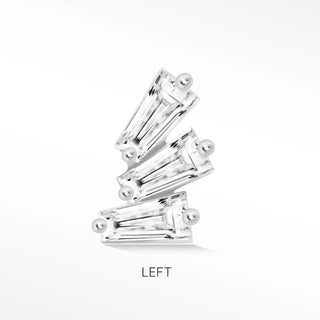 Baguette flat back earrings, in 14k white gold, moissanite, stone size 3.5mm, a sleek baguette-cut 