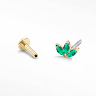 Flat Back Earrings Threadless Emerald 14k Gold Baby Lotus | Wynning Stud