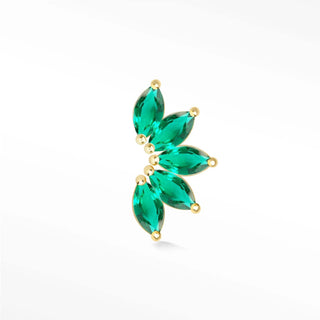 Emerald stud earrings featuring flat back marquise-cut emerald gemstones set in 14k gold lotus-shaped studs