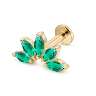 Flat Back Earrings Threadless Emerald 14k Gold Lotus | Wynning Stud