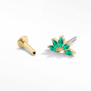 Flat Back Earrings Threadless Emerald 14k Gold Lotus | Wynning Stud