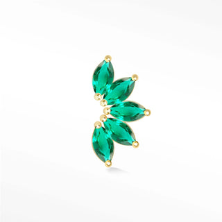 Lotus flat back earrings, in 14k yellow gold, emerald, stone size 4x2mm, a floral 