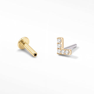 14k gold flat back earring with a 5 mm hypoallergenic titanium labret, designed for comfortable wear in most healed piercing