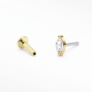 Flat Back Earrings Threadless Diamond 14k Gold Marquise | Wynning Stud