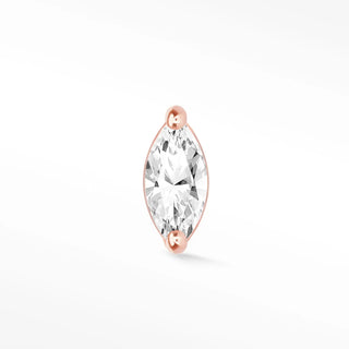A radiant marquise moissanite earring in 14k rose gold with two polished ball accents from The Wynning Studs