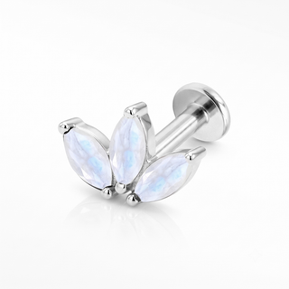 Flat Back Earrings Threadless Moonstone 14k White Gold Baby Lotus | Wynning Stud