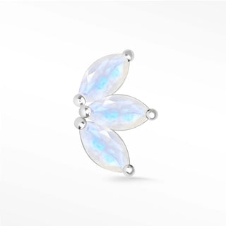 Baby Lotus flat back earrings, in 14k white gold, moonstone, stone size 4x2mm 
