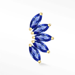 Lotus flat back earrings, in 14k yellow gold, blue sapphire, stone size 4x2mm, a floral 