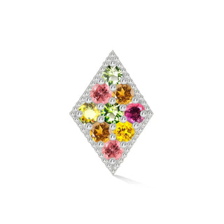 Flat back stud earring natural multi tourmaline 14k white gold - 14k