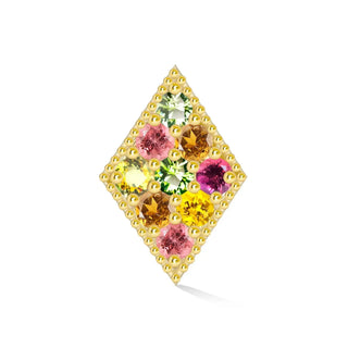 Flat back stud earring natural multi tourmaline 14k yellow gold - 14k