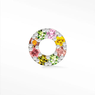 Flat back stud earring natural multi tourmaline donut 14k white gold - 14k