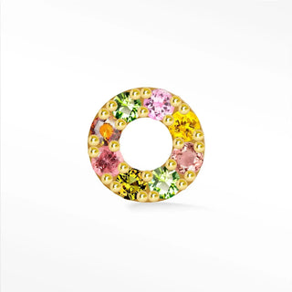 Flat back stud earring natural multi tourmaline donut 14k yellow gold - 14k