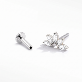 Flat Back Earrings Threadless Diamond 14k White Gold Lotus | Wynning Stud