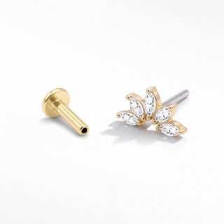 Flat Back Earrings Threadless Diamond 14k Gold Lotus | Wynning Stud