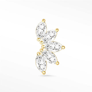 Elegant 14k yellow gold wynning studs flat back stud earrings with marquise-cut stones in a lotus leaf pattern