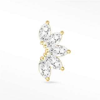 Elegant 14k yellow gold wynning studs flat back stud earrings with marquise-cut stones in a lotus leaf pattern