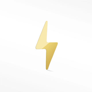 Gold-colored flatback earrings shaped as a sleek yellow lightning bolt with polished 14k yellow lightning finish