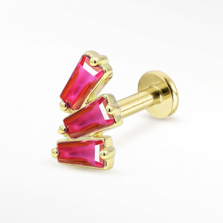 Flat Back Earrings Threadless Pink Sapphire 14k Gold Baguette | Wynning Stud