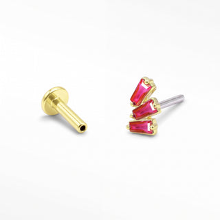 Flat Back Earrings Threadless Pink Sapphire 14k Gold Baguette | Wynning Stud