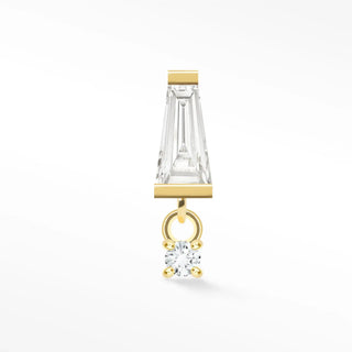 A sleek gold flat earring moissanite with a long faceted gemstone and diamond from the wynning studs collection