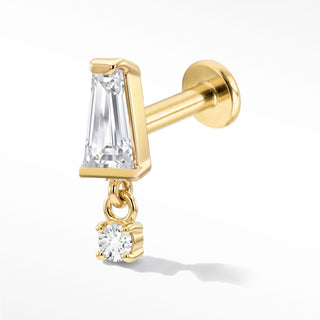 Flat Back Earrings Threadless Diamond 14k Gold Baguette Dance | Wynning Stud