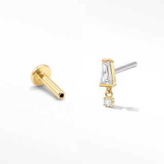 Flat Back Earrings Threadless Diamond 14k Gold Baguette Dance | Wynning Stud