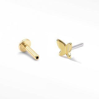 Flat Back Earrings Threadless 14k Gold Butterfly | Wynning Stud