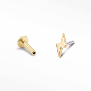 Flat Back Earrings Threadless 14k Gold Lightning Bolt | Wynning Stud