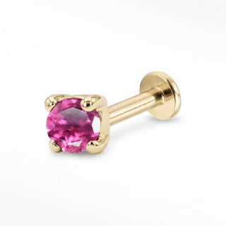 Pink Tourmaline flat back stud in 14K Yellow Gold with a titanium labret