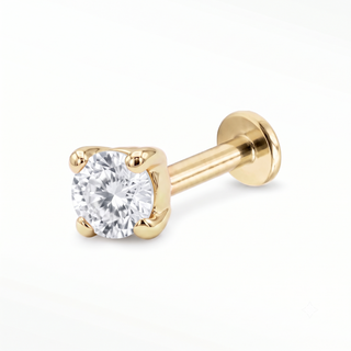 White Topaz flat back stud in 14K Yellow Gold with a titanium labret
