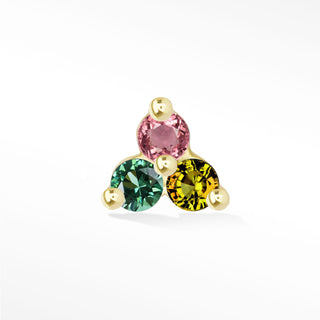 Trinity flat back earrings, in 14k yellow gold, multi tourmaline, stone size 1.5mm 