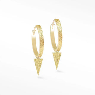 Gold-toned florentine dagger gold vermeil convertible earrings with textured woven hoops and dangling triangular pendants